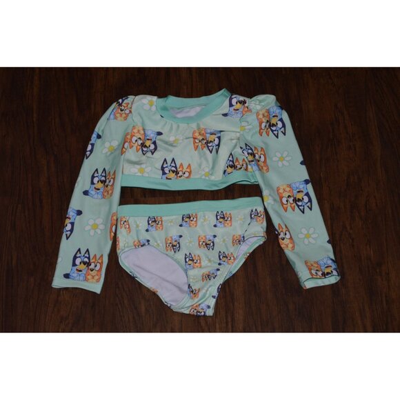 Bluey Girls Sz 3T Two Piece Swimsuit Toddler Long Sleeve Bikini Cartoon Bathing - Picture 2 of 5